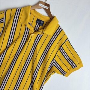 Vintage 90s Basic Editions Yellow Cotton Navy Polo Pinstripe Striped‎ XL Y2K T46